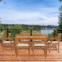 7 Piece Teak Wood Castle 63" Rectangular Medium Bistro Dining Set with 6 Arm Chairs