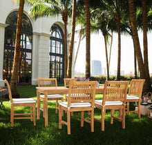 7 Piece Teak Wood Castle 71" Rectangular Large Bistro Dining Set with 6 Side Chairs