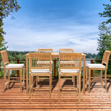 7 Piece Teak Wood Castle 63" Rectangular Medium Bistro Bar Set including 6 Barstools