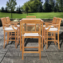 7 Piece Teak Wood Castle 71" Rectangular Large Bistro Bar Set including 6 Barstools with Arms