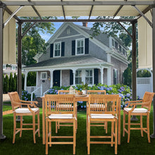 7 Piece Teak Wood Castle 71" Rectangular Large Bistro Bar Set including 6 Barstools with Arms