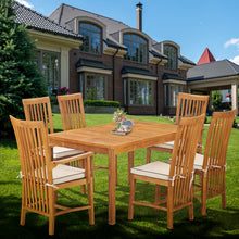 7 Piece Teak Wood Balero 55" Patio Bistro Dining Set with 2 Arm Chairs and 4 Side Chairs