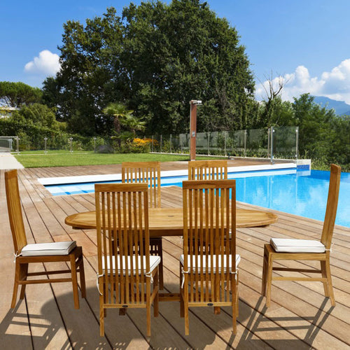 7 Piece Teak Wood West Palm Table/Chair Set With Cushions