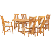 7 Piece Teak Wood Balero Round to Oval Dining Set with 2 Arm Chairs and 4 Side Chairs