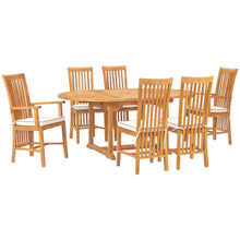 7 Piece Teak Wood Balero Round to Oval Dining Set with 2 Arm Chairs and 4 Side Chairs