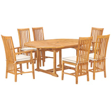 7 Piece Teak Wood Balero Round to Oval Dining Set with 2 Arm Chairs and 4 Side Chairs
