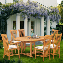 7 Piece Teak Wood Balero Round to Oval Dining Set with 2 Arm Chairs and 4 Side Chairs