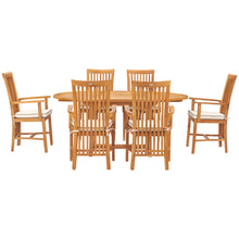 7 Piece Teak Wood Balero Round to Oval Dining Set with 6 Arm Chairs