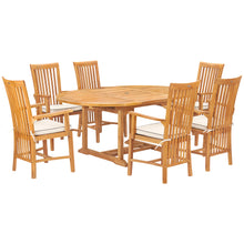 7 Piece Teak Wood Balero Round to Oval Dining Set with 6 Arm Chairs