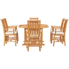 7 Piece Teak Wood Balero Round to Oval Dining Set with 6 Arm Chairs
