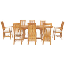 9 Piece Teak Wood Balero Oval Extension Dining Set with 2 Arm and 6 Side Chairs