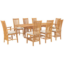 9 Piece Teak Wood Balero Oval Extension Dining Set with 2 Arm and 6 Side Chairs