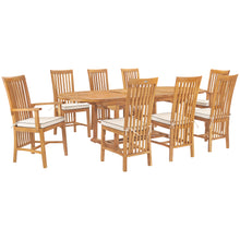 9 Piece Teak Wood Balero Oval Extension Dining Set with 2 Arm and 6 Side Chairs