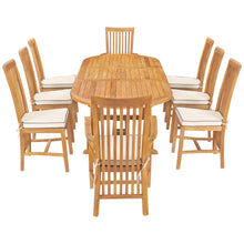 9 Piece Teak Wood Balero Oval Extension Dining Set with 2 Arm and 6 Side Chairs