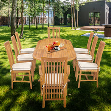 9 Piece Teak Wood Balero Oval Extension Dining Set with 2 Arm and 6 Side Chairs