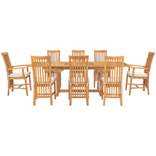 9 Piece Teak Wood Balero Rectangular Extension Dining Set with 2 Arm and 6 Side Chairs