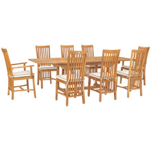 9 Piece Teak Wood Balero Rectangular Extension Dining Set with 2 Arm and 6 Side Chairs