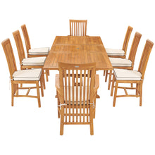 9 Piece Teak Wood Balero Rectangular Extension Dining Set with 2 Arm and 6 Side Chairs
