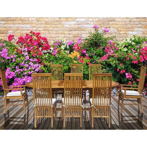9 Piece Oval Teak Wood West Palm Table/Chair Set With Cushions