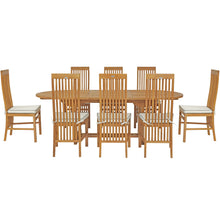 9 Piece Teak Wood West Palm Outdoor Patio Dining Set including Oval Extension Table & 8 Side Chairs