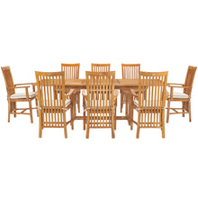 9 Piece Teak Wood Balero Outdoor Patio Dining Set including Rectangular Extension Table & 8 Arm Chairs