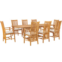 9 Piece Teak Wood Balero Outdoor Patio Dining Set including Rectangular Extension Table & 8 Arm Chairs