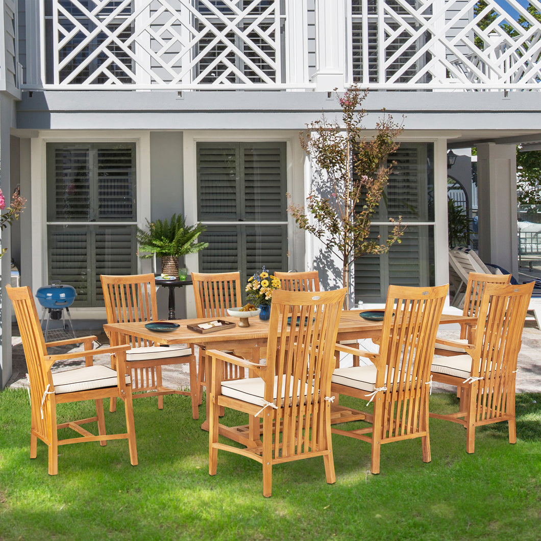 9 Piece Teak Wood Balero Outdoor Patio Dining Set including Rectangular Extension Table & 8 Arm Chairs