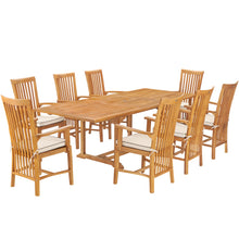 9 Piece Teak Wood Balero Outdoor Patio Dining Set including Rectangular Extension Table & 8 Arm Chairs