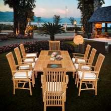 9 Piece Teak Wood Balero Outdoor Patio Dining Set including Rectangular Extension Table & 8 Arm Chairs