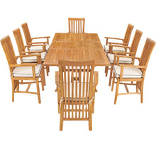 9 Piece Teak Wood Balero Outdoor Patio Dining Set including Rectangular Extension Table & 8 Arm Chairs