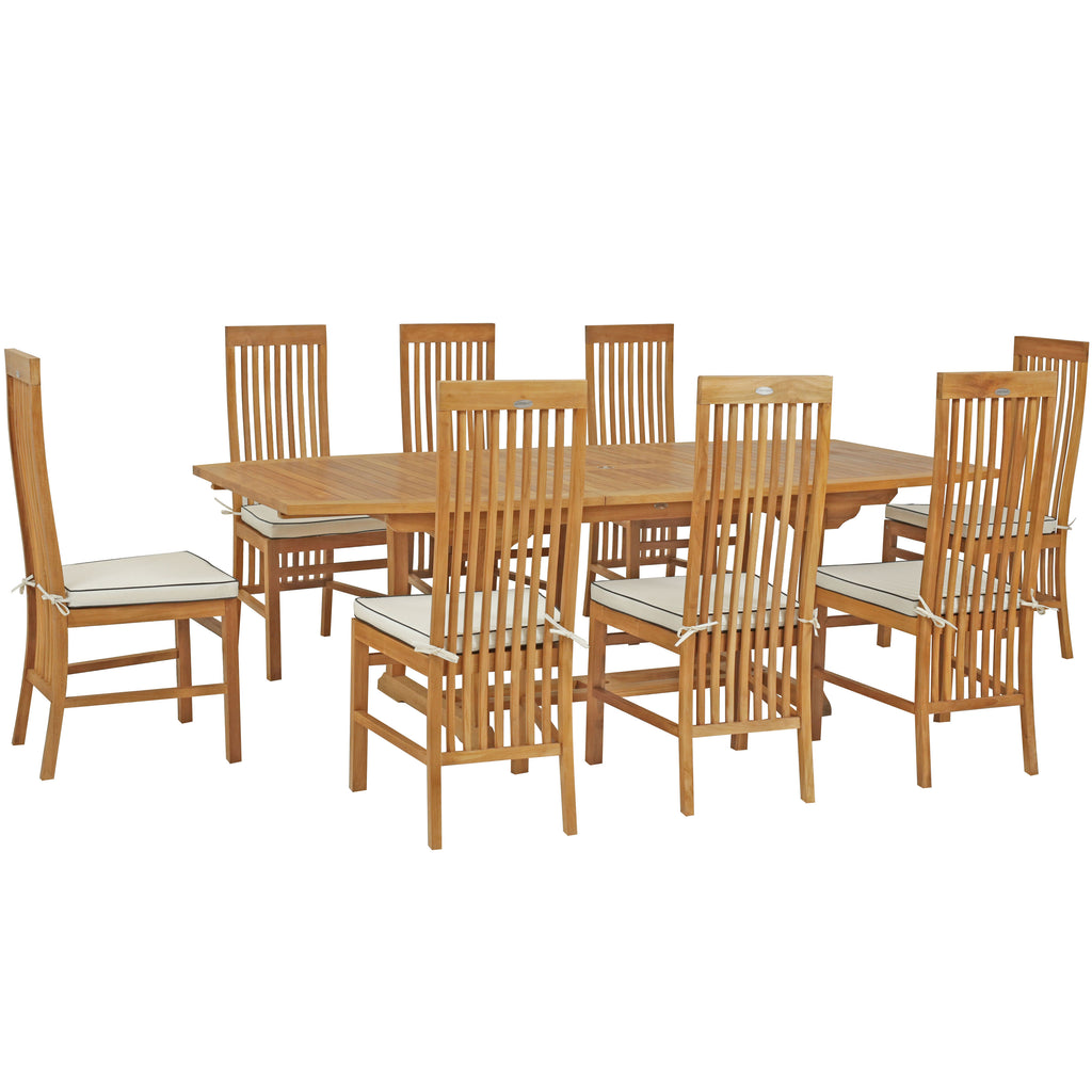 9 Piece Teak Wood West Palm Outdoor Patio Dining Set including Semi ...