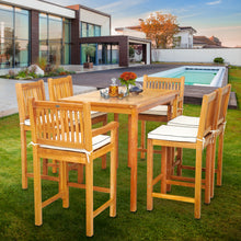 7 Piece Teak Wood Elzas 55" Rectangular Bistro Bar Set including 2 Arm & 4 Side Bar Chairs