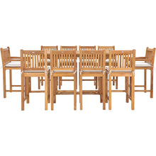 11 Piece Teak Wood Elzas Rectangular Extension Bar Table Dining Set with 2 Arm and 8 Armless Bar Chairs