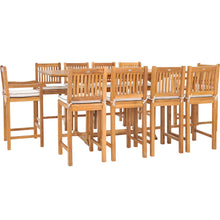 11 Piece Teak Wood Elzas Rectangular Extension Bar Table Dining Set with 2 Arm and 8 Armless Bar Chairs