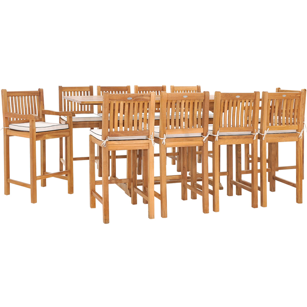 11 Piece Teak Wood Elzas Rectangular Extension Bar Table Dining Set ...