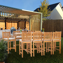 11 Piece Teak Wood Elzas Rectangular Extension Bar Table Dining Set with 2 Arm and 8 Armless Bar Chairs