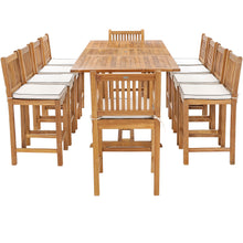 11 Piece Teak Wood Elzas Rectangular Extension Bar Table Dining Set with 2 Arm and 8 Armless Bar Chairs
