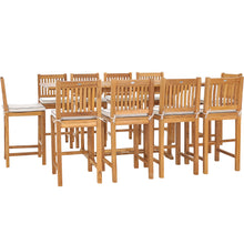 11 Piece Teak Wood Elzas Rectangular Extension Table Bar Dining Set with 10 Barstools