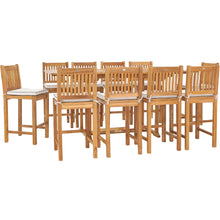 11 Piece Teak Wood Elzas Rectangular Extension Table Bar Dining Set with 10 Barstools
