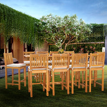 11 Piece Teak Wood Elzas Rectangular Extension Table Bar Dining Set with 10 Barstools