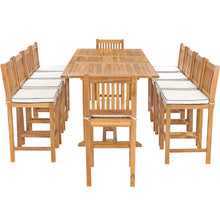 11 Piece Teak Wood Elzas Rectangular Extension Table Bar Dining Set with 10 Barstools