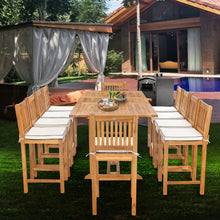 11 Piece Teak Wood Elzas Rectangular Extension Table Bar Dining Set with 10 Barstools