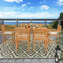 7 Piece Teak Wood Elzas 63" Rectangular Bistro Counter Dining Set including 6 Counter Stools with Arms