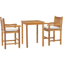 3 Piece Teak Wood Elzas Intimate Bistro Counter Set Including 27" Table and 2 Counter Stools w/ Arms
