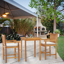 3 Piece Teak Wood Elzas Intimate Bistro Counter Set Including 27" Table and 2 Counter Stools w/ Arms