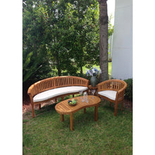 Teak Wood Peanut 3 Piece Patio Lounge Set, Triple Bench, Chair & Coffee Table - Chic Teak