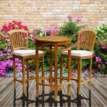 3 Piece Teak Wood Armless Orleans Bar Table/Chair Set With Cushions