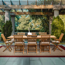 9 Piece Teak Wood Miami Patio Dining Set with Rectangular Extension Table, 2 Folding Arm Chairs and 6 Folding Side Chairs