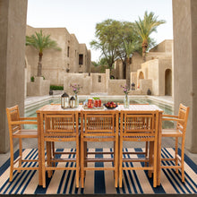 9 Piece Teak Wood Maldives Patio Bistro Bar Set, 71" Bar Table, 2 Barstools with Arms and 6 Armless Barstools