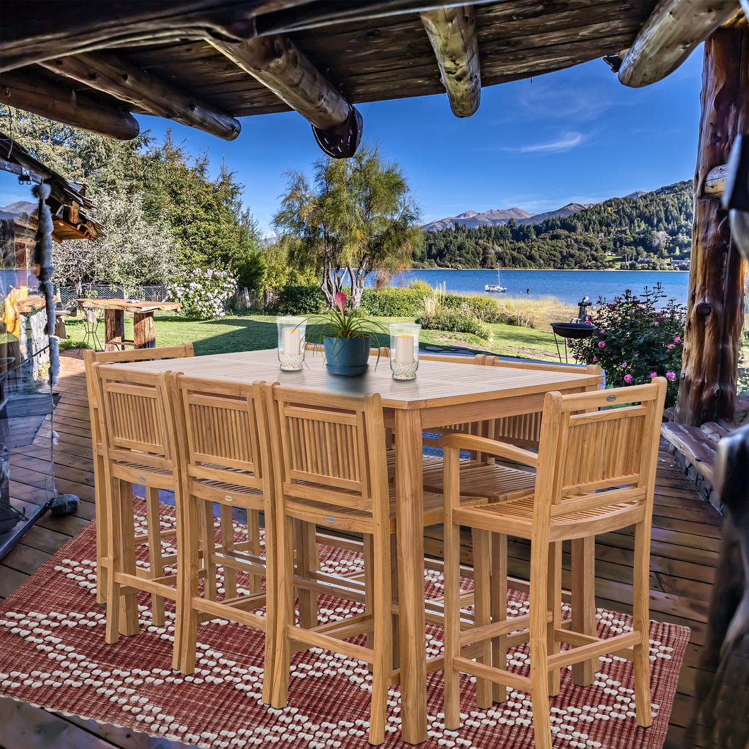 9 Piece Teak Wood Maldives Patio Bistro Bar Set, 71